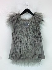 Mint Velvet Grey Mongolian Fur Gilet Sleeveless Shaggy Textured UK 10