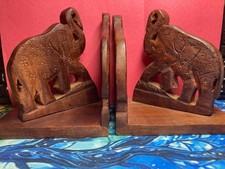 CARVED WOOD ELEPHANT BOOKENDS