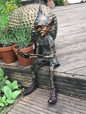 Bronze Goblin Pixie reading book Small woodland elf Sitting Garden figure statue