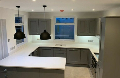 Super white quartz kitchen - white,