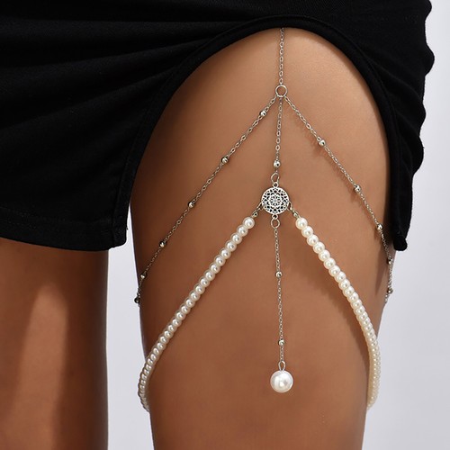Elegant pearl leg chain - pearl,