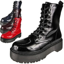 Ankle Boots Punk Goth Ladies Warm Lined Zip women Lace Up Comfy Grip Shoes Size