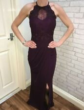 Lipsy Berry Purple Maxi Dress 14 Side Slit Evening Wedding Occasion Gown Lace