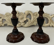 Laura Ashley Pair of Column Candle Sticks Holders Metal 9" Tall 'Walnut Finish'