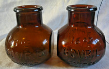 2 x Big Vintage Brown Amber 16 oz Bovril Limited Bottles Old Advertising