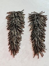 Beaded Shoulder Trims Epaulets Dangle Tassels Fringe Gunmetal Dark Silver