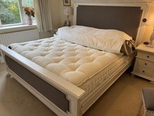 super king bed frame, mattress and two bedside tables