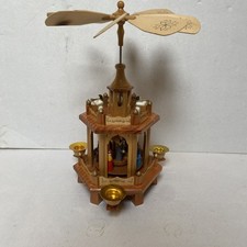 Vtg German  Bad Abling Oberbayern Wooden 2 Tier Pyramid Carousel Candle Holder