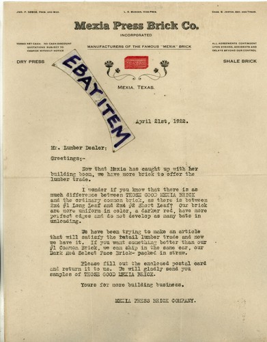 1922 letterhead mexia texas - mexia,