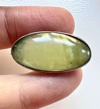 Antique Victorian Sterling Silver Celadon Green Iona Marble Brooch Pin 1.1"