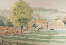 Original Charcoal & Watercolour, 'Farm Buildings', 1940's , Frank Harold Read