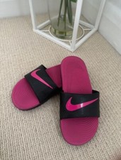 Nike kawa girls black pink slides sliders sandal flip flop junior size 13.5