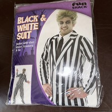 Mans New Beetlejuice Suit.  Still In Packet. Halloween Fancy Dress. B / W.  