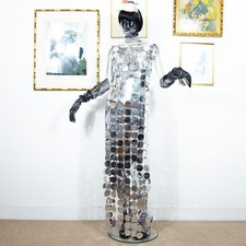 Handmade Mirror Disc Maxi Dress Avant Garde Reflective Gown One of a Kind Size S