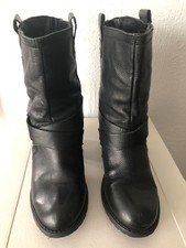 F&F Black Leather Block Heel  Ankle Boots Szie 6