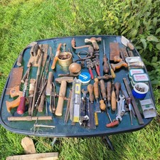 Job lot of woodworking tools, spanners, chisels, files hammer  Fiddle drill etc