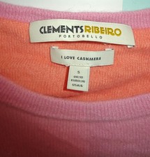 Clements Ribeiro I Love Cashmere Jumper Pink UK10 S Orange Neck 100% Cashmere