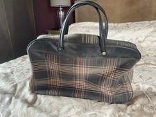 Old Vintage Retro Tartan Check Fabric Material Bag Carry Case Tote