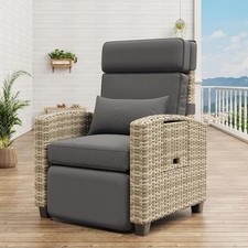 Outdoor Rattan Garden Recliner Chair Adjustable Backrest & Footrest & Side Table