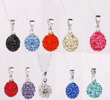 925 SILVER PLATED SHAMBALLA NECKLACE  10 colour Red Blue Silver Gold Pink Black