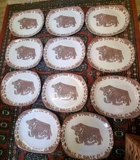 Set 11  Vintage 1960/70s Ironstone Steak Beefeater  Cow Bull Table Plates X 11