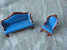Mattel 'The Littles' Dolls House Blue Couch & Chair 1980  metal