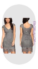KAREN MILLEN Vintage Uk10/14 EU38 US6 Grey Short Crochet Knit Wiggle Dress