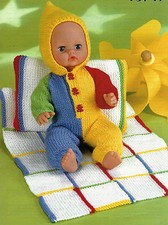 #65 DK Doll Prem Girl Boy H12-22" All-in-One, Blanket & Pillow Knitting Pattern