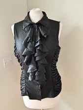 Anne Fontaine Latsy Black Ruffle Ruched Sleeveless Top Size 42(Uk 12/14)