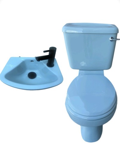 Sky blue toilet - and, cloakroom