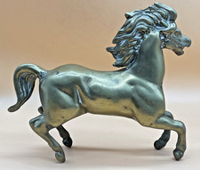Vintage Solid Brass Rearing Horse Figurine Statue Patina Metal Ornament 6"