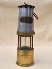 ANTIQUE " J H NAYLOR LTD " MINERS BRASS & METAL SAFETY LAMP.  WIGAN