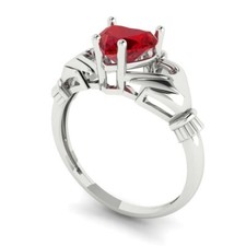 2.50Ct Heart Cut Red Diamond Irish Claddagh Engagement Ring 14K White Gold Over
