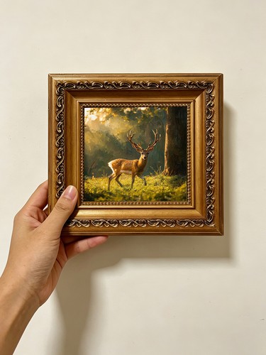 Spotted stag sunlit woodland - sunlit,