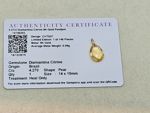 9kt gold citrine - gold, pendant