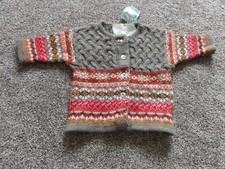 NEW BABY GIRL OILILY BROWN CARDIGAN WOOL BLEND SWEATER WITH PINK PATTERN SIZE 56