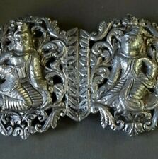 vintage SILVER 4.7" 85g BIG ornate goddess belt buckle -N295