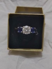 Kyanite & Moissanite 3-Stone Ring in Platinum Overlay Sterling Silver - 4.15 Ct
