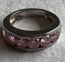 Stunning Thick 925 Sterling Silver & 6 Pink Topaz Channel Set Ring - Size O (7)