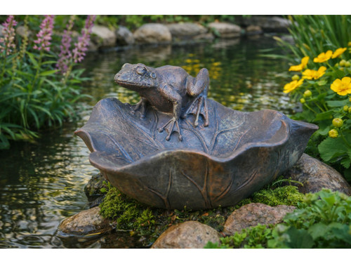 Resin frog bird bath - frog,