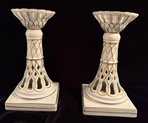 Pair porcelain candlesticks - pair,