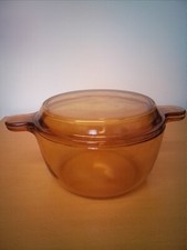 VINTAGE CORNING VISION Amber Smoked GLASS Pyrex CASSEROLE POT DISH,Lid ❤️CHARITY