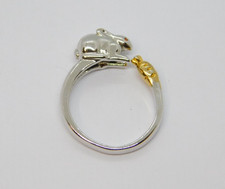 Sterling Silver & Gilt Rabbit With Carrot Open Ring Vintage c1970 Size K 1/2