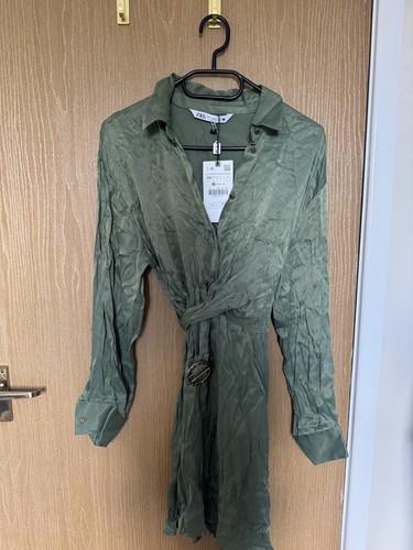Zara khaki satin wrap shirt - zara,
