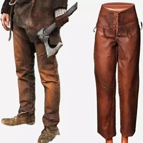 Men viking leather pants - men's,