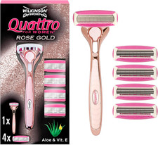 WILKINSON SWORD - Quattro for Women | Premium Metal Rose Gold | Razor Handle + 4