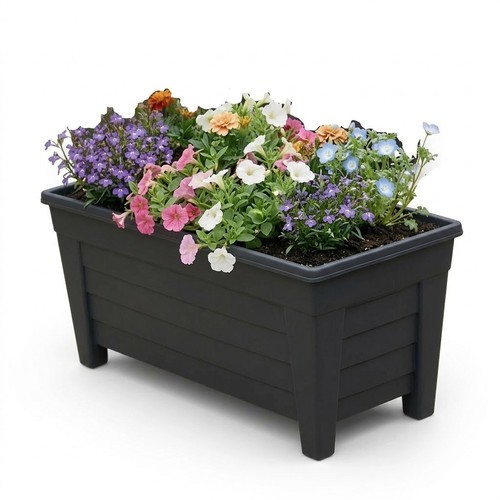 Black trough planter 55cm - black,