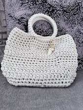 Handmade Crochet Top Handle Bag Grey Bucket Design With Hard Bottom.