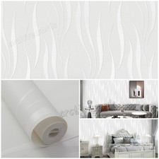 6X Wave 3D Crescent Stripes Embossed Non-woven Flock Wallpaper Living Room Decor