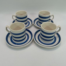 Vintage Staffordshire Chef Ware Cordon Bleu Blue Stripe 4 Cups 6 Saucers